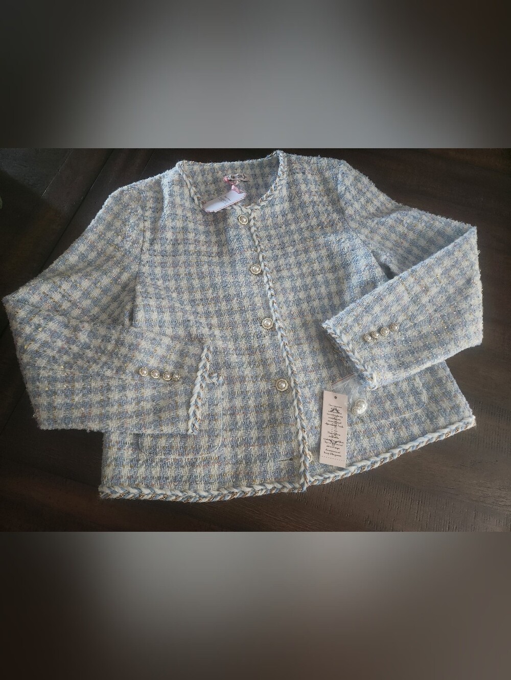 New Nanette Lepore Baby Blue Tweed Coat LG